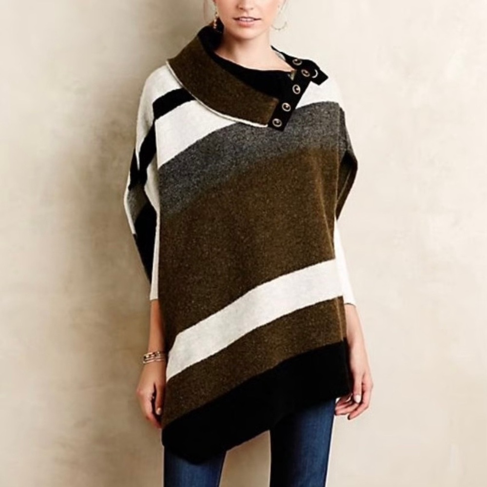 Anthropologie Tabitha Wool Blend Shawl Poncho Sweater Striped, Women’s Size M